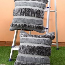 Myntra Elegant Homes Grey & Off White Set of 2 Striped Woollen Square Cushion Covers-21