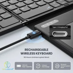 TECLUSIVE Slim Leather Foldable Wireless Bluetooth Keyboard with Touchpad/Trackpad Bluetooth Handheld Multi-device Keyboard Compatible with Laptop, iPad, Mac, Desktop, Tablet image 5