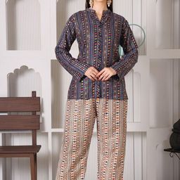 DARVI Printed Collor Neck Shirt With Trousers Co-Ords-image-69