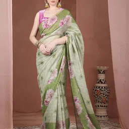 JUST FASHION Floral Printed Banarasi Saree-picture-12