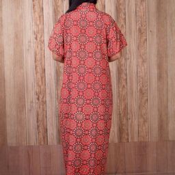 CLYMAA Orange Pure Cotton Maxi Printed Nightdress-image-77