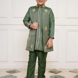 VASTRAMAY Boys Floral Embroidered Regular Thread Work Kurta with Pyjamas-9