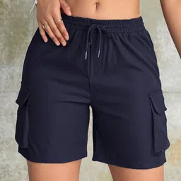SAKHWALA Women Loose Fit High-Rise Cargo Shorts-image-93