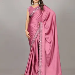 VIRENDRA TEXTILES Embellished Beads and Stones Border Satin Saree-picture-17