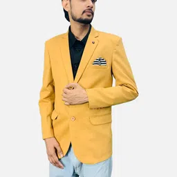 GARGIAN Master Cut Men Mustard Yellow Solid Single-Breasted Formal Blazer-picture-20