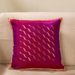 Fabindia Pink & Gold-Toned Abstract Cotton Silk Square Cushion Covers-image-57