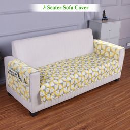 HOKIPO Yellow & White Printed Polyester 3 Seater Sofa Cover With Arms-image-56