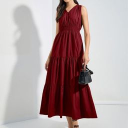 Femvy Women V-Neck Fit & Flare Midi Dress-picture-17
