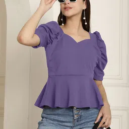 Metronaut Sweetheart Neck Puff Sleeve Peplum Top-picture-47