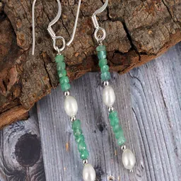 Nirvana 925 Sterling Silver Rhodium Plated Pearls Beaded Geometric Shaped Drop Earrings-17