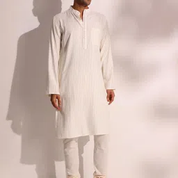 Fabindia Striped Band Collar Straight Kurta-image-64