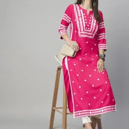 Anushansa Women Floral Embroidered Chikankari Kurta-picture-47