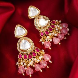 Anouk Gold-Plated Pearls Beaded And Stones Studded Teardrop Shaped Drop Earrings-picture-8