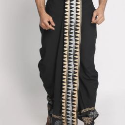 Nakshi Rayon Black Hand Block Printed Dhoti Printed, Geometric Print Men Dhoti-image-7