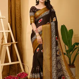 HERE&NOW Floral Zari Silk Cotton Saree-image-93