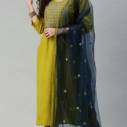 Piludi Women Embroidered Regular Kurta with Trousers & With Dupatta-picture-54
