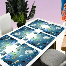 REVEXO 12Pc Blue & Green Printed Non Slip Table Placemats With Coasters-28