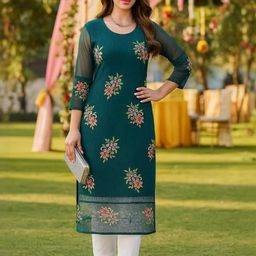 HERE&NOW Women Teal Kurtas-picture-33