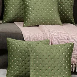 TANLOOMS Set Of 5 Green Velvet Square Cushion Covers-28