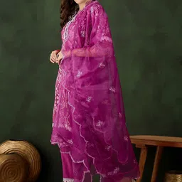 Sangria Printed & Embroidered Kurta & Trousers with Dupatta image 5