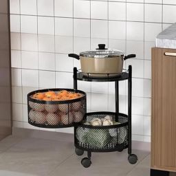 2 Layer Kitchen Rotating Trolley, Fruit & Vegetable Storage Rack Iron Kitchen Trolley-image-14