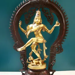 Exotic India Brown & Gold Toned Lord Natraj Religious Brass Idol Showpiece-picture-49