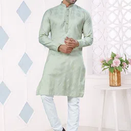 OUTLUK Woven Design Mandarin Collar Art Silk Jacquard Kurta With Pyjamas-picture-1