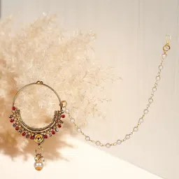 Anouk Gold-Plated Artificial Stones Studded & Beaded Chained Nosepin-picture-2