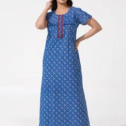 Maybell Women Ethnic Motifs Printed Round Neck Maxi Nightdress-image-14