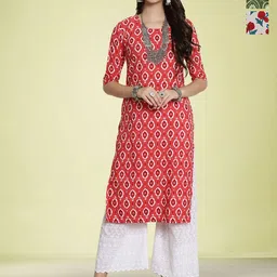 Moda Rapido Women Ethnic Motifs Printed Thread Work Floral Crepe Kurta-image-77