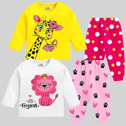 KUCHIPOO Girls Printed T-shirt with Pyjamas-image-39