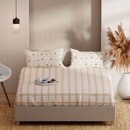 KOPA Beige & White Geometric 152 TC Queen Bedsheet with 2 Pillow Covers-8