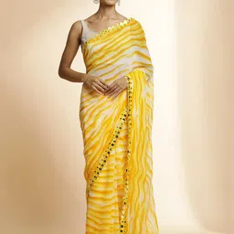 Jaipur Kurti Women Leheriya Mirror Work Pure Georgette Saree-picture-2