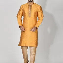 RANAK Floral Woven Design Mandarin Collar Jacquard Straight Kurta-37