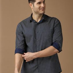 SNX Men Spread Collar Geometric Printed Cotton Casual Shirt-image-101