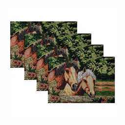 PRAKARTIK 4-Pcs Green & Brown Cotton Printed Rectangle Table Placemats-19