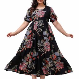 DEVEK Floral Print Puff Sleeve Maternity Fit & Flare Maxi Dress-image-10