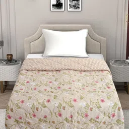 FABINALIV Beige & Pink Floral Mild Winter 350 GSM Single Bed Comforter-image-62