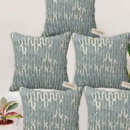 Blue Grass Grey & white 5 Pieces Abstract Printed Velvet Square Cushion Covers-image-43