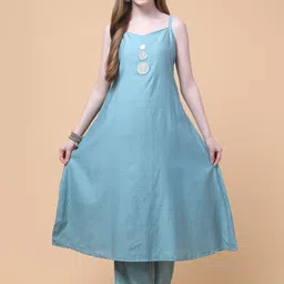 Charitra Sweetheart Neck Mirror Work A-Line Kurta With Palazzos-picture-10