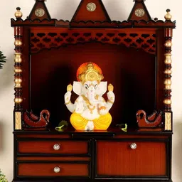 DZYN Furnitures Abhikya Sthana Brown Wooden Floor Rested Pooja Temple Without Door-35