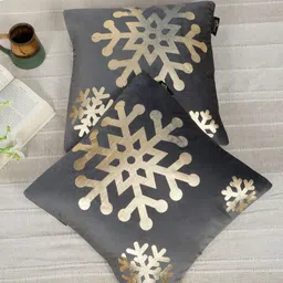 HOSTA HOMES Grey & Gold-Toned 2 Pieces Printed Velvet Square Cushion Covers-image-65