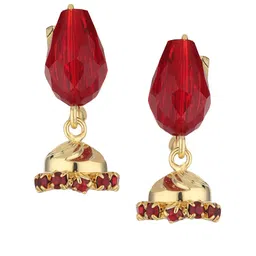 FirstBlush Gold-Plated Cubic Zirconia Studded Clip On Dome Shaped Jhumkas-image-37
