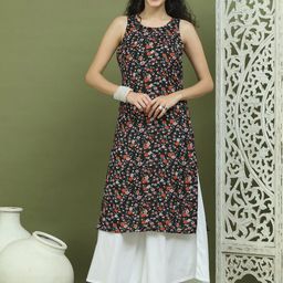 Jompers Floral Printed Sleeveless Round Neck Straight Kurta With Palazzos-23