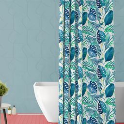 ArtzFolio Green & Blue Leaves Printed Waterproof Shower Curtain-image-79