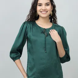 PURYS WORKSPACE Tie-Up Neck Satin Top-image-38