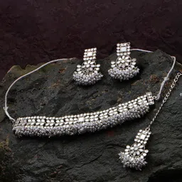 JYONA Rhodium-Plated Pearls Beaded Mirror Jewellery Set-image-15