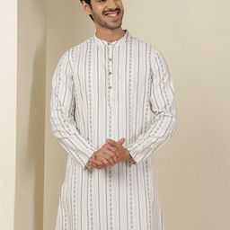Anouk Rustic Striped Mandarin Collar Cotton Straight Kurta-image-48
