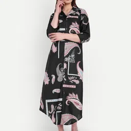TILISM Women Paisley Printed Shirt Collar Neck A-Line Maxi Dress-image-91
