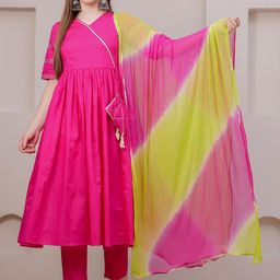 Coordnord Women Solid Cotton Kurta with Trousers & Dupatta-picture-16